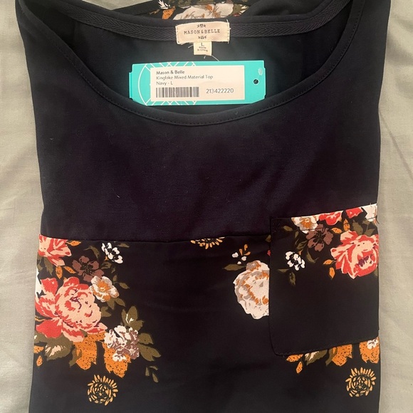 Orange and Navy Blue Sleeveless Boxy T-Shirt - Picture 3 of 4